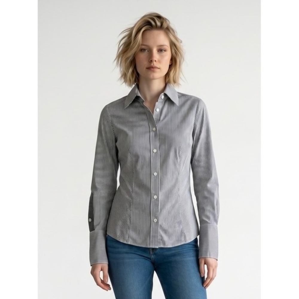 Guess by Marciano Womens XS Black White Striped Button Down Shirt